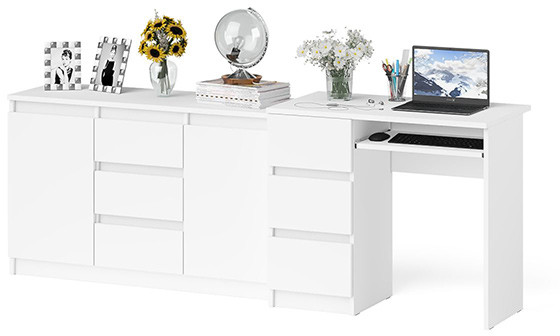 Мори компьютерный стол МС-6 левый + Комод МК1200.3, белый