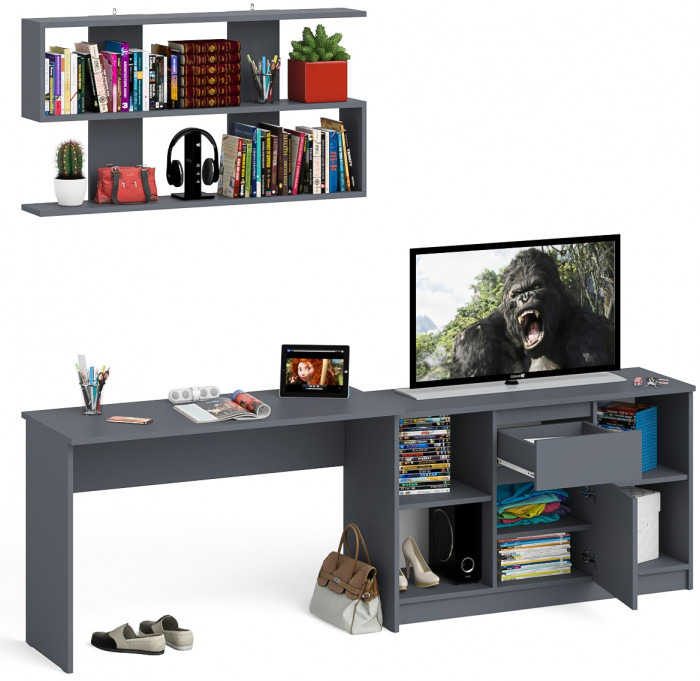 Мори письменный стол МСП1200.1 + Тумба МТВ1204.1 + Полка 1200, графит