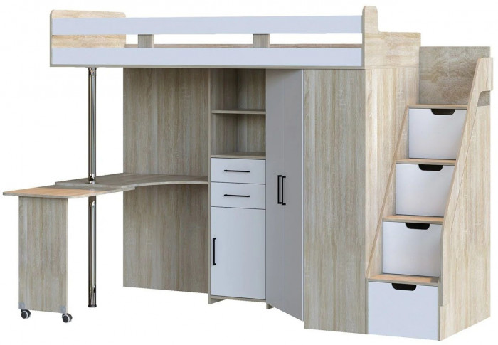 Карамель 77-03 кровать-чердак 2х этажная Дуб Сонома / Белый