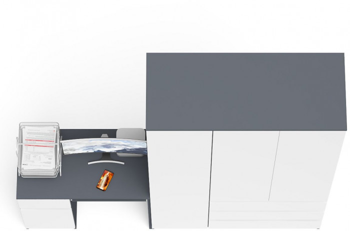 Мори Стол компьютерный МС-1 левый + Шкаф МШ1200.1, цвет графит/белый, ШхГхВ 210,4х50,4х209,6 см., выдвижной ящик слева, НЕ универсальная сборка
