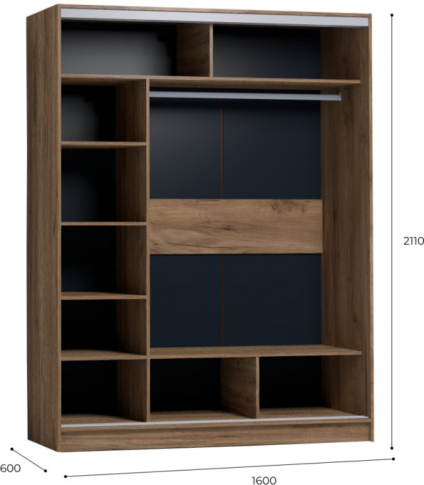 Шкаф-купе с зеркалом Стрике 1600 Дуб табачный Крафт