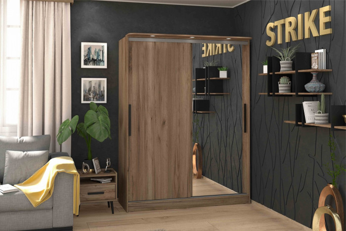 Шкаф-купе с зеркалом Стрике 1600 Дуб табачный Крафт