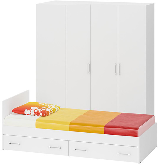 Спальня Стандарт 2-0900Я, цвет белый, ШхГхВ 93,5х203,5х70 + 171,2х81,2х200 см., сп.м. 900х2000 мм., без матраса, основание есть