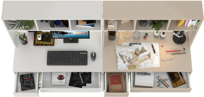 Стол компьютерный Комфорт 12.77F + Стол компьютерный Комфорт 12.77F, цвет белый шагрень/сатин, ШхГхВ 200х49,8х147 см., универсальная сборка