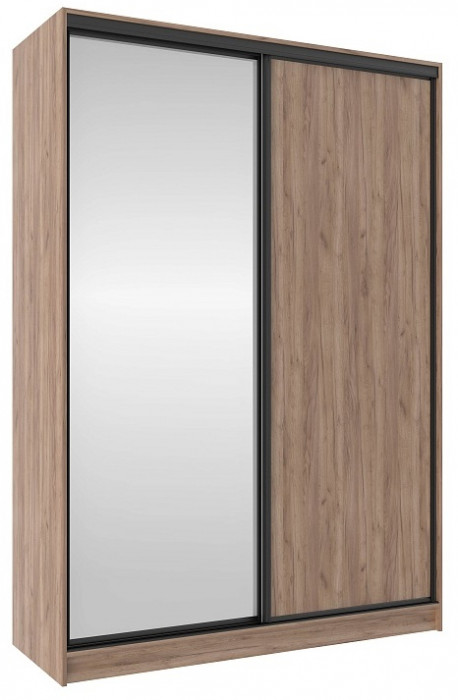 Шкаф-купе двухдверный с зеркалом 1600 Домашний Дуб табачный Крафт