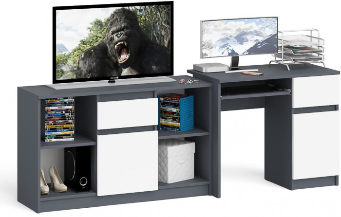 Мори Стол компьютерный МС-1 правый + Тумба МТВ1204.1, цвет графит/белый, ШхГхВ 210,4х50х76,6 см., выдвижной ящик справа, НЕ универсальная сборка
