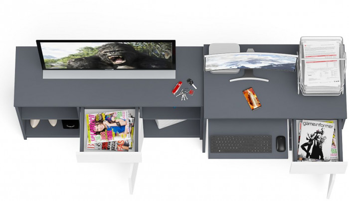 Мори Стол компьютерный МС-1 правый + Тумба МТВ1204.1, цвет графит/белый, ШхГхВ 210,4х50х76,6 см., выдвижной ящик справа, НЕ универсальная сборка