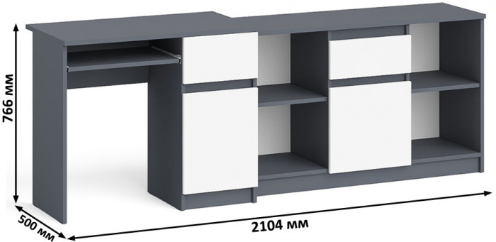 Мори Стол компьютерный МС-1 правый + Тумба МТВ1204.1, цвет графит/белый, ШхГхВ 210,4х50х76,6 см., выдвижной ящик справа, НЕ универсальная сборка