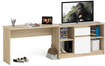 Мори письменный стол МСП1200.1 + Тумба МТВ1204.1, дуб сонома/белый