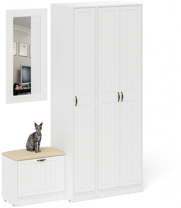 Прихожая П-6 Компоновка № 46, белая шагрень/фасады МДФ белое дерево фрезеровка прованс