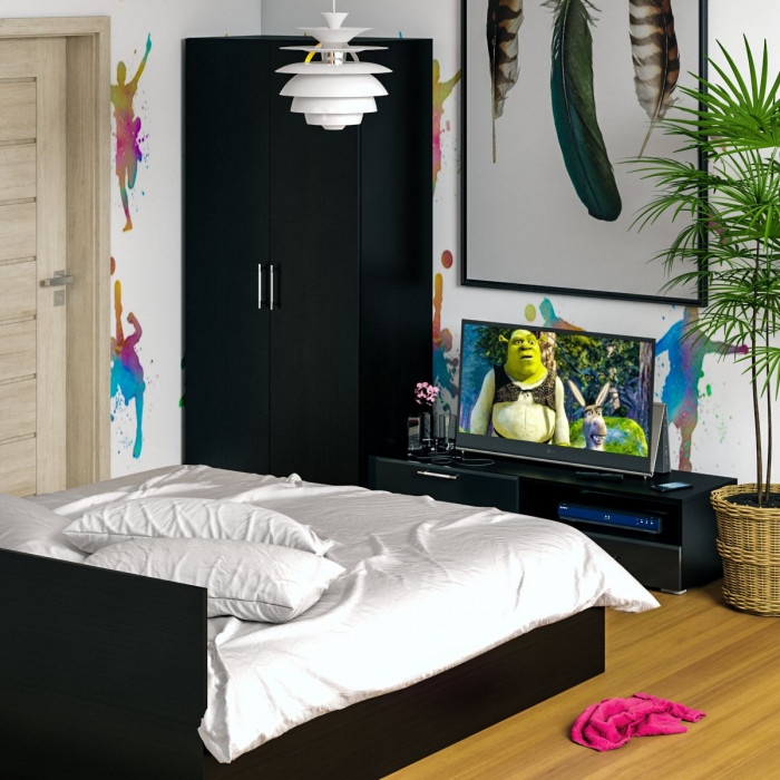 Спальня Стандарт 3-1800, венге/фасады ТВ тумбы МДФ чёрный глянец