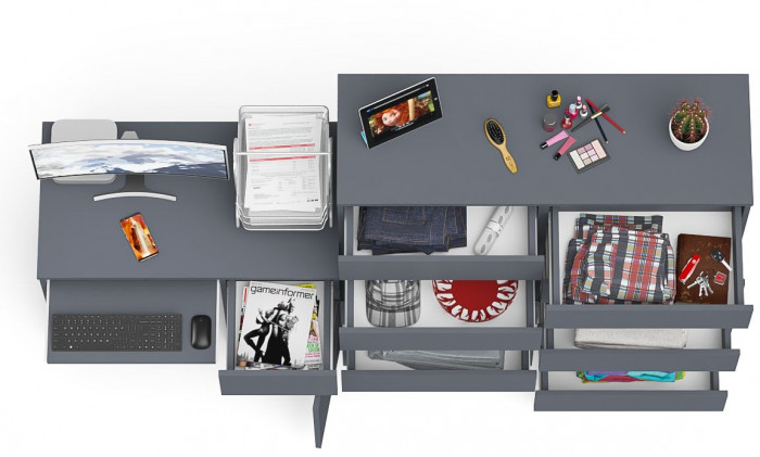 Мори компьютерный стол МС-1 правый + Комод МК1200.10, графит
