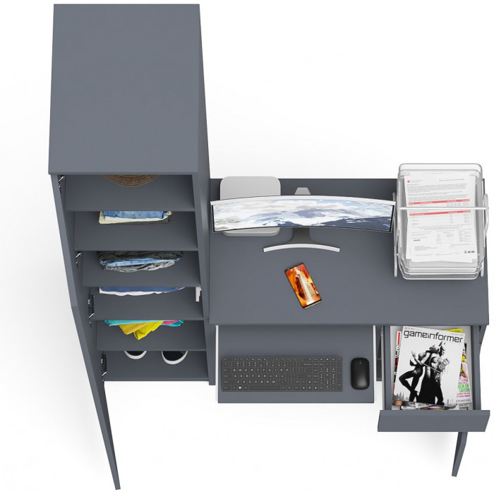 Мори компьютерный стол МС-1 правый + Пенал МШ400.1, графит