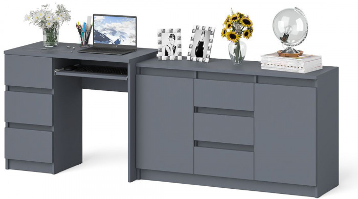 Мори компьютерный стол МС-6 левый + Комод МК1200.3, графит