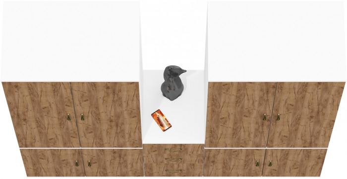 Лидер-8 Шкаф МД 19Б + Шкаф МД 19Б + Тумба МД 3.16, цвет белый шагрень/крафт золото, ШхГхВ 200х50х190 см., универсальная сборка