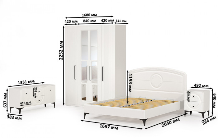 Валенсия Спальня № 43, цвет ЛДСП белый шагрень/МДФ белый шагрень, ортопед есть, сп. м. 1600х2000 мм., б/м