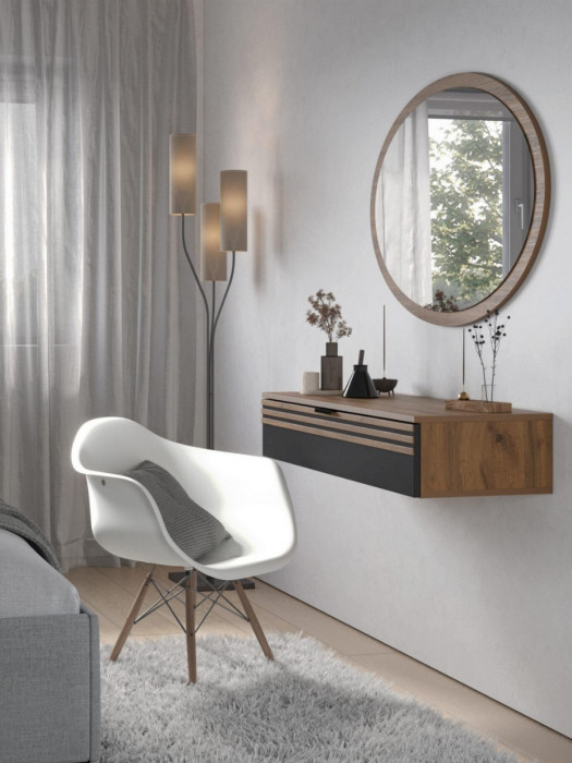 Туалетный столик + Зеркало Нао, Дуб вотан/Графит