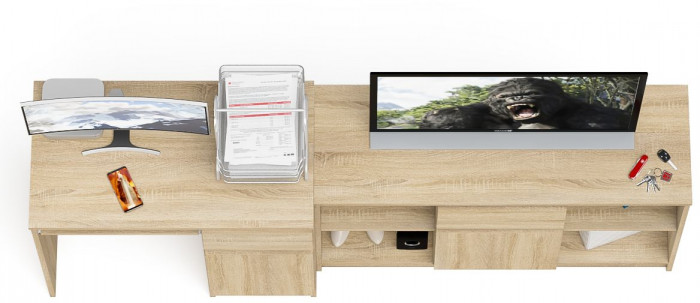 Мори Стол компьютерный МС-1 правый + Тумба МТВ1204.1, цвет дуб сонома, ШхГхВ 210,4х50х76,6 см., выдвижной ящик справа, НЕ универсальная сборка