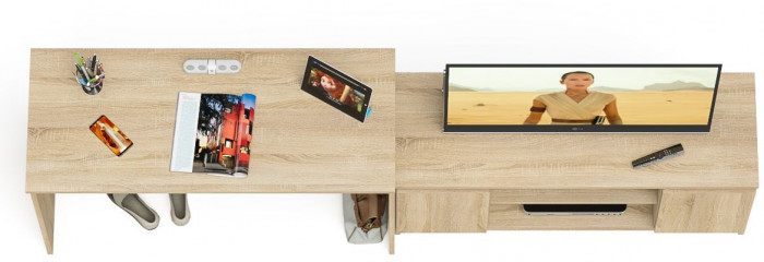 Мори Стол письменный МСП1200.1 + Тумба МТВ1200.1, цвет дуб сонома, ШхГхВ 240,8х50х76,6 см., универсальная сборка