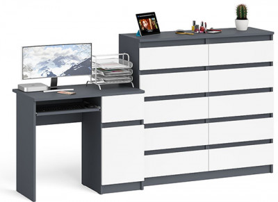 Мори компьютерный стол МС-1 правый + Комод МК1200.10, графит/белый
