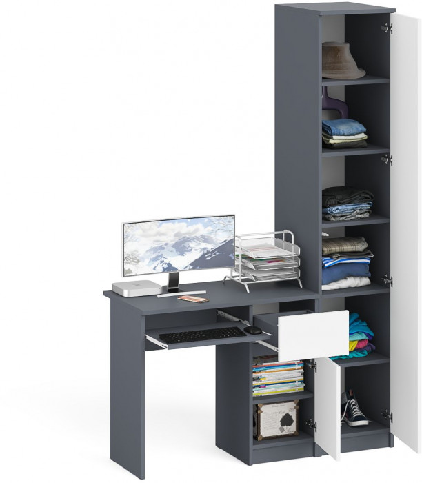 Мори компьютерный стол МС-1 правый + Пенал МШ400.1, графит/белый