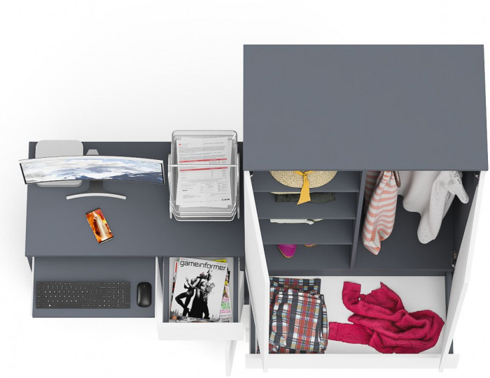 Мори компьютерный стол МС-1 правый + Шкаф МШ900.1, графит/белый