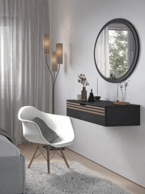 Туалетный столик + Зеркало Нао, Графит/Профиль МДФ Дуб вотан