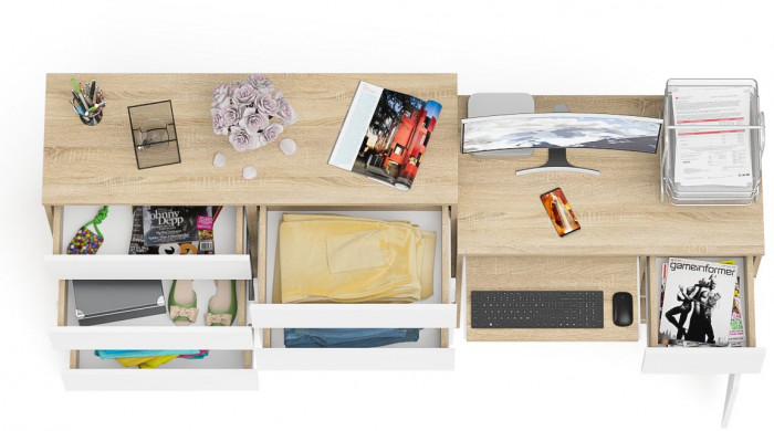 Мори Стол компьютерный МС-1 правый + Комод МК1200.8, цвет дуб сонома/белый, ШхГхВ 210,4х50х94 см., выдвижной ящик справа, НЕ универсальная сборка