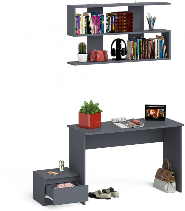 Мори письменный стол МСП1200.1 + Тумба ТМП400.1 + Полка 1200, графит
