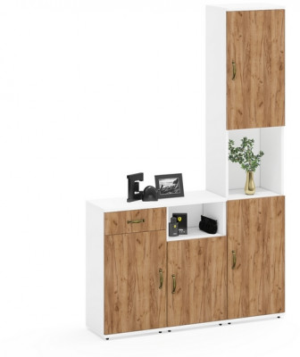 Лидер-8 Пенал + Тумба МД 3.15 + Тумба МД 3.19, белый шагрень/крафт золото