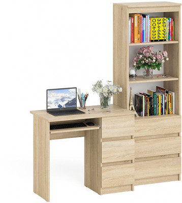 Мори компьютерный стол МС-6 правый + Стеллаж МСТ600.3, дуб сонома