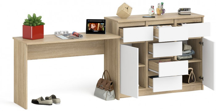 Мори письменный стол МСП1200.1 + Комод МК1200.4, дуб сонома/белый