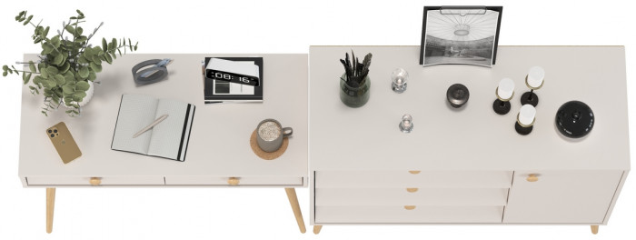 Афина Спальня Стол + Комод с дверкой и тремя ящиками, кашемир серый