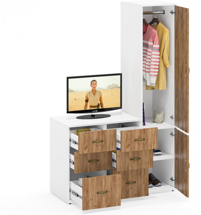 Лидер-8 Пенал МД 23Б + Тумба МД 3.16 + Тумба МД 3.16, белый шагрень/крафт золото