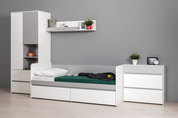 Торонто 13.333 Шкаф для одежды, цвет белый шагрень/стальной серый, ШхГхВ 80х53х195,7 см., универсальная сборка