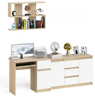 Мори компьютерный стол МС-1 правый + Комод МК1200.3 + Полка 900, дуб сонома/белый