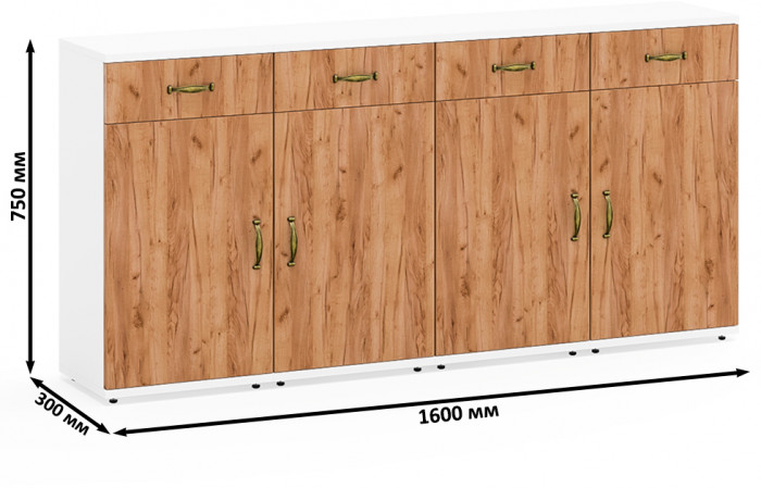 Лидер-8 Тумба МД 3.15 4 шт., цвет белый шагрень/крафт золото, ШхГхВ 160х30х75 см., универсальная сборка
