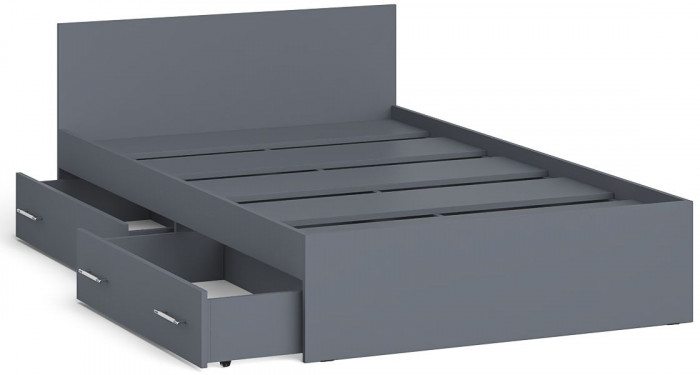 Мори Кровать с ящиками 1200, цвет графит, ШхГхВ 123,5х203,5х70 см., сп.м. 1200х2000 мм., без матраса, основание есть