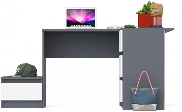 Мори компьютерный стол МС-16 правый + Тумба ТМП400.1, графит/белый