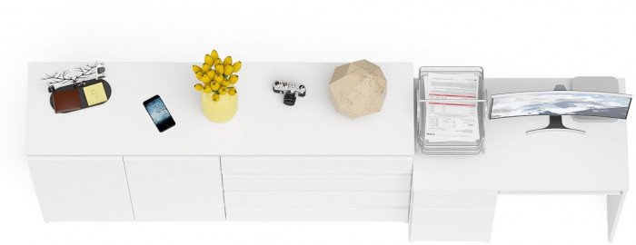 Мори Стол компьютерный МС-1 левый + Комод МК1600.1, цвет белый, ШхГхВ 250,4х50х94 см., выдвижной ящик слева, НЕ универсальная сборка