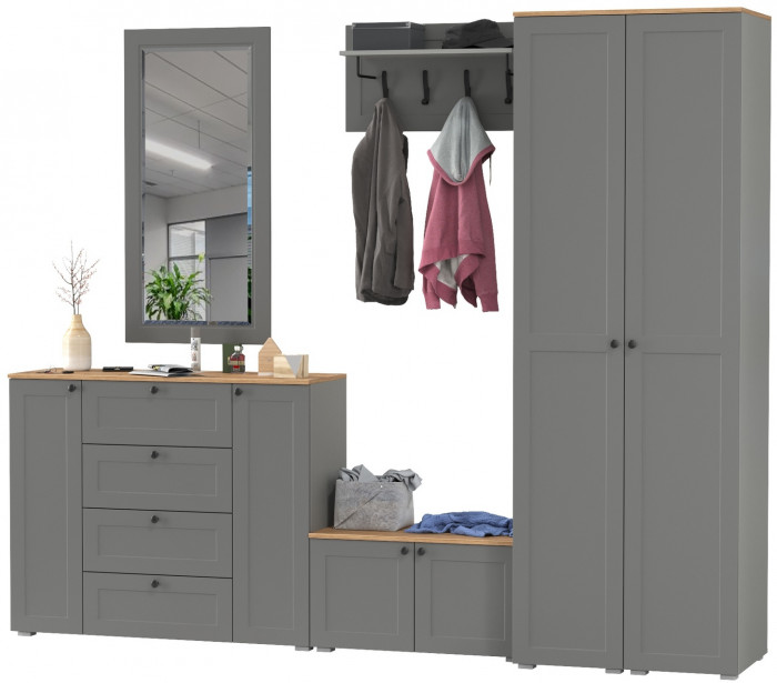 Остин Прихожая 52, цвет серый графит/дуб крафт золотой, ШхГхВ 280х54,3х229,6 см., универсальная сборка