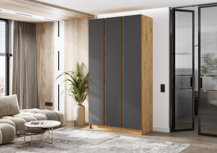 Келвин Шкаф 3-х створчатый (1200) (Графит, Дуб Крафт)