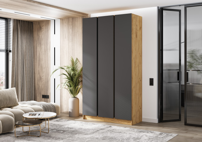 Келвин Шкаф 3-х створчатый (1200) (Графит, Дуб Крафт)