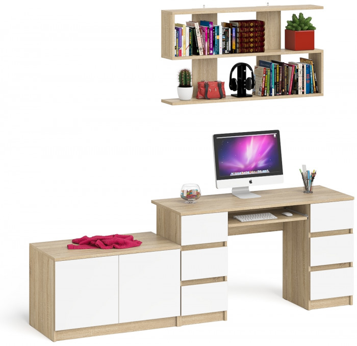 Мори компьютерный стол МС-2 + Тумба МА900.1 + Полка 1200, дуб сонома/белый