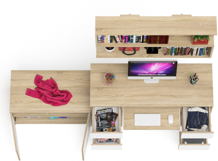 Мори компьютерный стол МС-2 + Тумба МА900.1 + Полка 1200, дуб сонома/белый