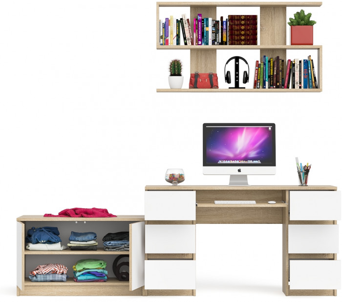 Мори компьютерный стол МС-2 + Тумба МА900.1 + Полка 1200, дуб сонома/белый