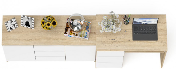 Мори компьютерный стол МС-6 левый + Комод МК1200.3, дуб сонома/белый