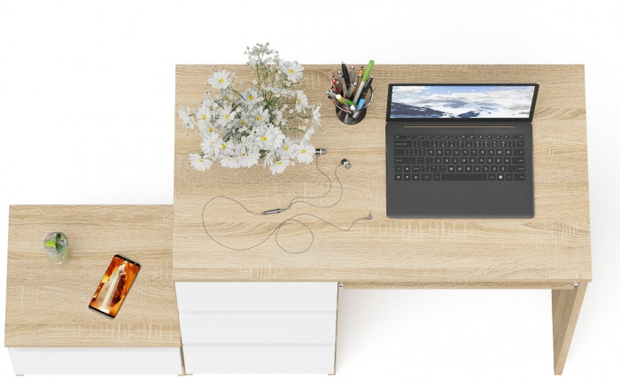 Мори компьютерный стол МС-6 левый + Тумба ТМП400.1, дуб сонома/белый