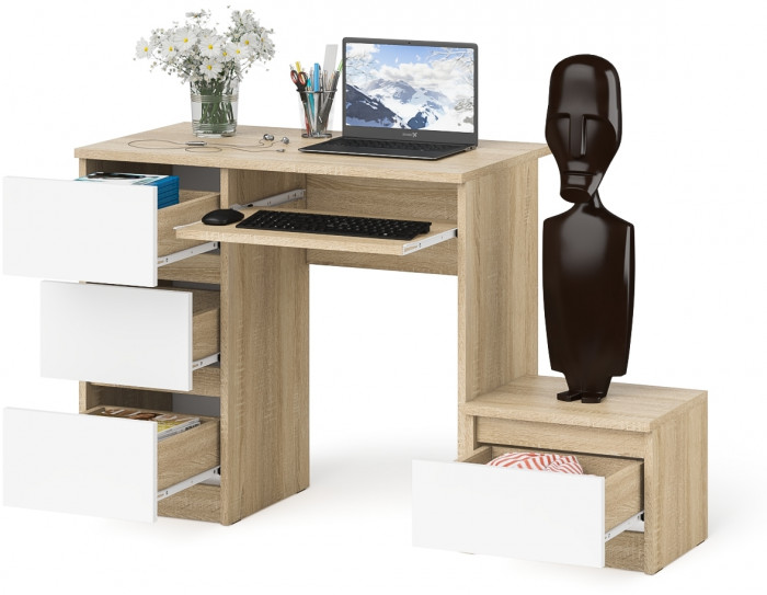 Мори компьютерный стол МС-6 левый + Тумба ТМП400.1, дуб сонома/белый