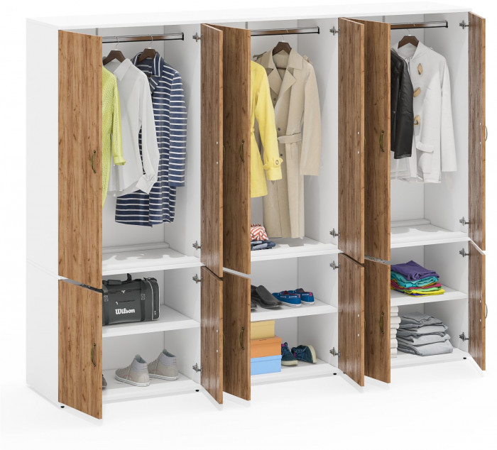 Лидер-8 Шкаф МД 19Б 3 шт., цвет белый шагрень/крафт золото, ШхГхВ 240х50х190 см., универсальная сборка